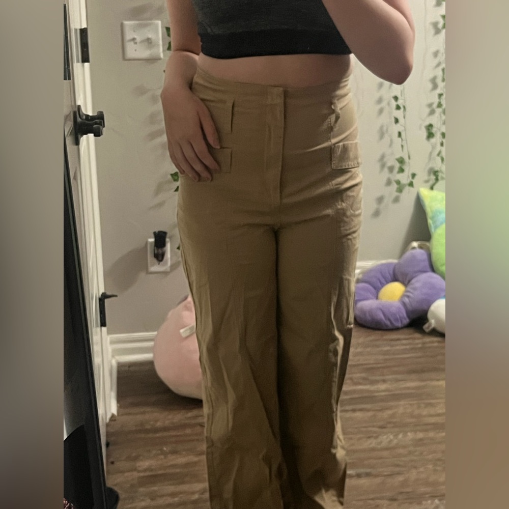Wide leg dark khaki dress pants